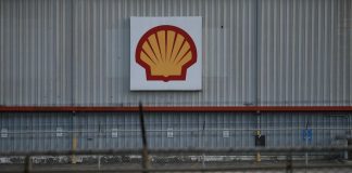 A sign is seen at a Shell facility near the Houston Ship Channel in Galena Park, Texas, U.S.