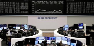 The German share price index DAX graph is pictured at the stock exchange in Frankfurt, Germany