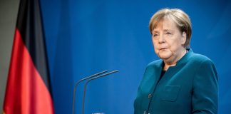 German Chancellor Angela Merkel makes a press statement on the spread of the new coronavirus COVID-19 at the Chancellery, in Berlin
