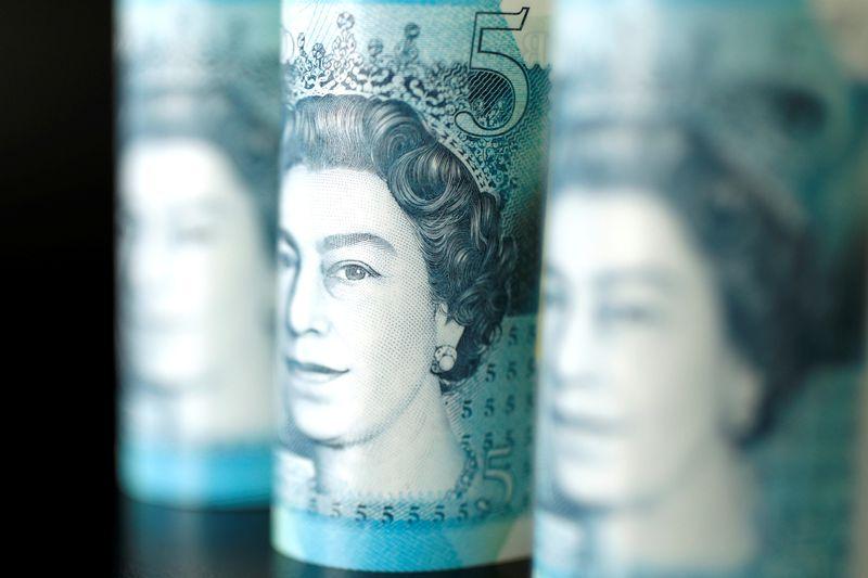 British five pound banknotes are seen in this picture illustration taken