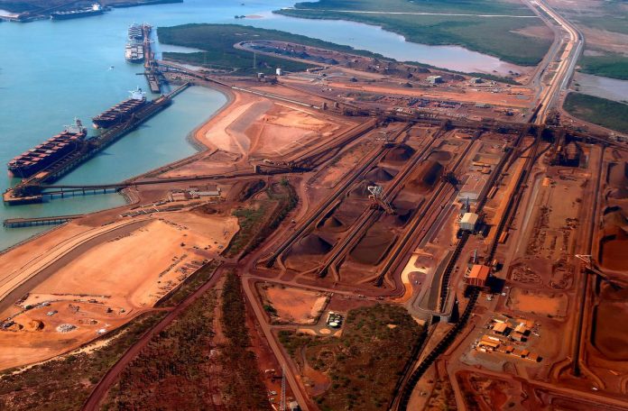 Ships waiting to be loaded with iron ore can be seen at Port Hedland in the Pilbara region of Western Australia